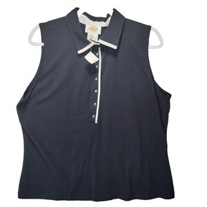 Talbots Polo Shirt Womens XL Sleeveless Navy Blue Athletic Golf Pima Tennis Snap